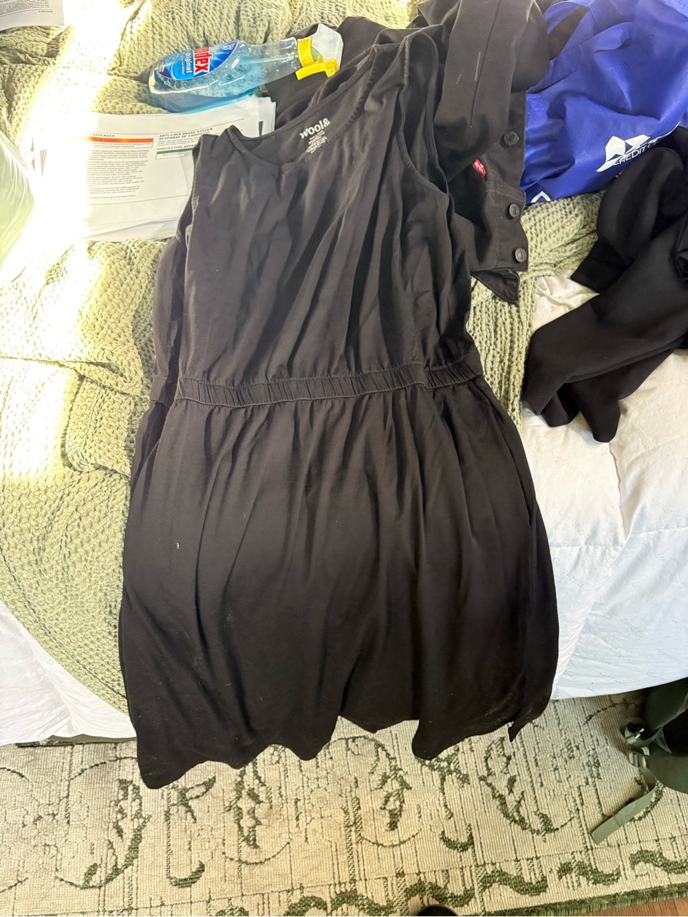 Woolrich Black Sleeveless Elastic-Waist Mini Dress